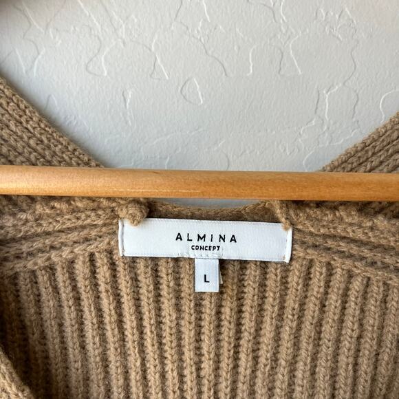 Almina Concept Sweater Camel Tan Knit Wool V-Neck Pullover Sweater Size Large - Picture 3 of 9